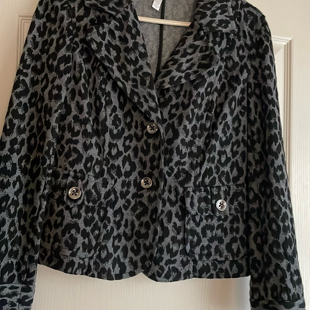 Animal print jacket with silver metallic detailing